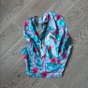 SHEIN Blue and Pink Cut Out Bustier Crop Top